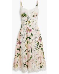Dolce & Gabbana - Floral-print Silk-blend Crepe And Lace Dress - Lyst