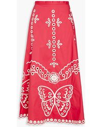 RED Valentino - Broderie Anglaise Cotton Midi Skirt - Lyst