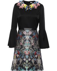Mary Katrantzou Embellished Satin-crepe And Brocade Mini Dress Black