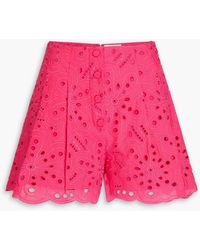 Charo Ruiz - Gabrielle Pleated Broderie Anglaise Cotton-Blend Shorts - Lyst