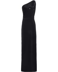 Lanvin One-shoulder Cutout Crystal-embellished Stretch-ponte Gown Black
