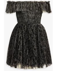 ML Monique Lhuillier - Off-the-shoulder Ruffled Glittered Tulle Mini Dress - Lyst