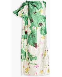 Erdem - Draped Floral-Print Crinkled Satin-Twill Midi Dress - Lyst
