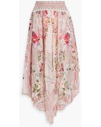 Camilla - Asymmetric Studded Printed Silk-georgette Midi Skirt - Lyst
