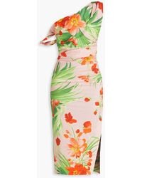 Carolina Herrera - One-shoulder Floral-print Stretch-cotton Poplin Midi Dress - Lyst
