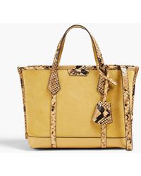 Tory Burch - Snake-effect Leather-trimmed Suede Tote - Lyst