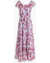 Saloni - Cassie Ruffled Floral-print Cotton And Silk-blend Voile Maxi Dress - Lyst