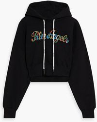 Palm Angels - Cropped Embroidered French Cotton-blend Terry Hoodie - Lyst