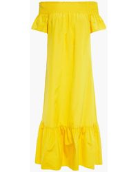 Tory Burch - Schulterfreies midikleid aus faille aus einer seiden-baumwollmischung mit raffung - Lyst