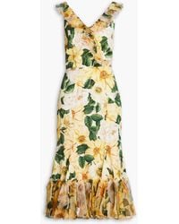 Dolce & Gabbana - Midikleid aus einer seidenmischung mit floralem print, rüschen und organza-besatz - Lyst