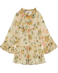 Anjuna - Lara Tiered Crochet-trimmed Floral-print Cotton-voile Mini Dress - Lyst