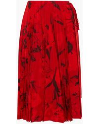 Valentino Garavani - Floral-print Plissé Silk Crepe De Chine Wrap Skirt - Lyst
