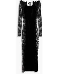 Alessandra Rich - Open-Back Lace-Paneled Velvet Maxi Dress - Lyst