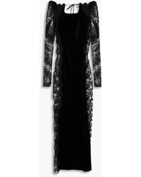 Alessandra Rich - Open-Back Lace-Paneled Velvet Maxi Dress - Lyst