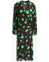 Ganni - Floral-print Crepe Midi Wrap Dress - Lyst