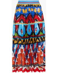 Womens Clothing Skirts Mid-length skirts Stella Jean Synthetic Pleated Printed Crepe De Chine Midi Skirt in Blue 