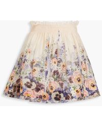 Zimmermann - Shirred Floral-print Linen And Silk-blend Mini Skirt - Lyst