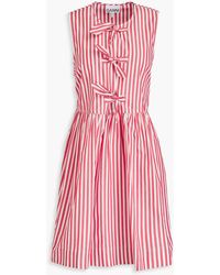 Ganni - Gestreiftes minikleid aus baumwollpopeline mit bindedetail - Lyst