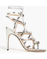 Sergio Rossi - Crystal-embellished Cracked-leather Sandals - Lyst