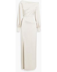 THEIA - One-shoulder Draped Satin-crepe Gown - Lyst