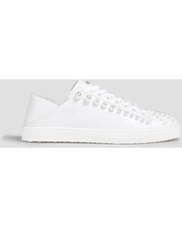 Stuart Weitzman - Goldie Faux-pearl Embellished Leather Collapsible-heel Sneakers - Lyst