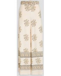 Zimmermann - Belted Printed Crepe De Chine Wide-leg Pants - Lyst