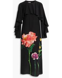 Valentino Garavani - Ruffled Floral-print Silk Crepe De Chine Midi Dress - Lyst
