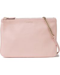 Sandro Chain-trimmed Leather Clutch Baby Pink