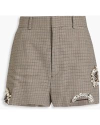 Area - Crystal-embellished Cutout Houndstooth Wool Shorts - Lyst