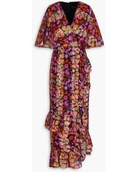 Saloni - Rose Ruffled Metallic Silk-Blend Fil Coupé Mini Dress - Lyst