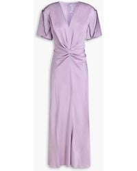 Victoria Beckham - Gathered Satin-Crepe Midi Dress - Lyst