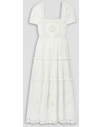 LoveShackFancy - Prairie Tiered Broderie Anglaise Cotton And Linen-blend Midi Dress - Lyst
