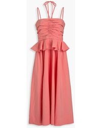 Ulla Johnson - Anastasia Ruched Cotton, Linen And Silk-Blend Midi Dress - Lyst