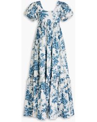 LoveShackFancy - Danbury Gathered Floral-print Cotton-poplin Maxi Dress - Lyst