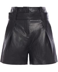 Muubaa Donan Belted Pleated Leather Shorts - Black