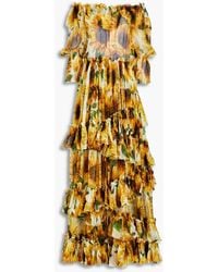 Dolce & Gabbana Off-the-shoulder Tiered Floral-print Silk-chiffon Gown - Yellow