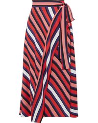 Diane von Furstenberg Tilda Striped Crepe Midi Wrap Skirt - Red