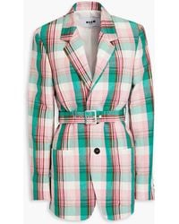 MSGM - Gingham Cotton And Linen-blend Blazer - Lyst