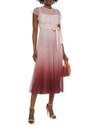 RED VALENTINO★素敵!Pleated degrade tulle midi dress RED Valentino Lace-trimmed Tulle Midi Dress in Black | Lyst