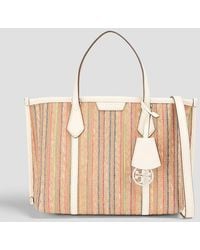 Tory Burch - Perry Small Leather-trimmed Striped Jute Tote - Lyst