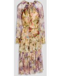Zimmermann - Ruffled Floral-print Silk-crepon Midi Dress - Lyst