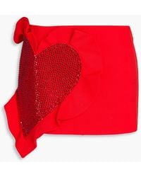 Area - Ruffled Crystal-embellished Wool-twill Mini Skirt - Lyst