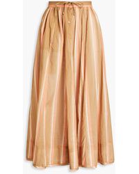 Zimmermann - Gathered Striped Cotton Midi Skirt - Lyst