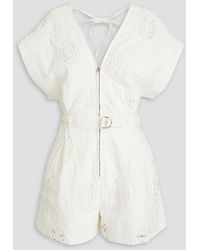 IRO - Falwen Belted Broderie Anglaise Cotton Playsuit - Lyst