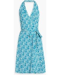 Diane von Furstenberg - Nishi Printed Cotton And Silk-Blend Jersey Halterneck Wrap Dress - Lyst