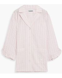Ganni - Ruffled Striped Cotton-seersucker Pajama Top - Lyst