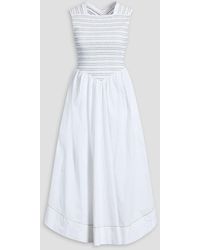 Ganni - Shirred Cotton-Blend Poplin Midi Dress - Lyst
