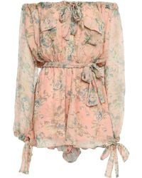 Zimmermann Tempest Gathers Belted Floral-print Silk-georgette Playsuit Peach - Multicolor
