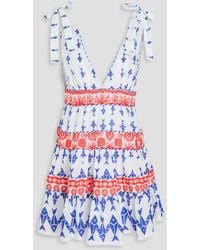 FARM Rio - Bow-detailed Tiered Printed Cotton Mini Dress - Lyst