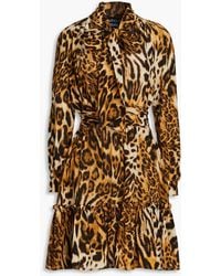 Boutique Moschino - Pussy-bow Leopard-print Silk Crepe De Chine Mini Dress - Lyst